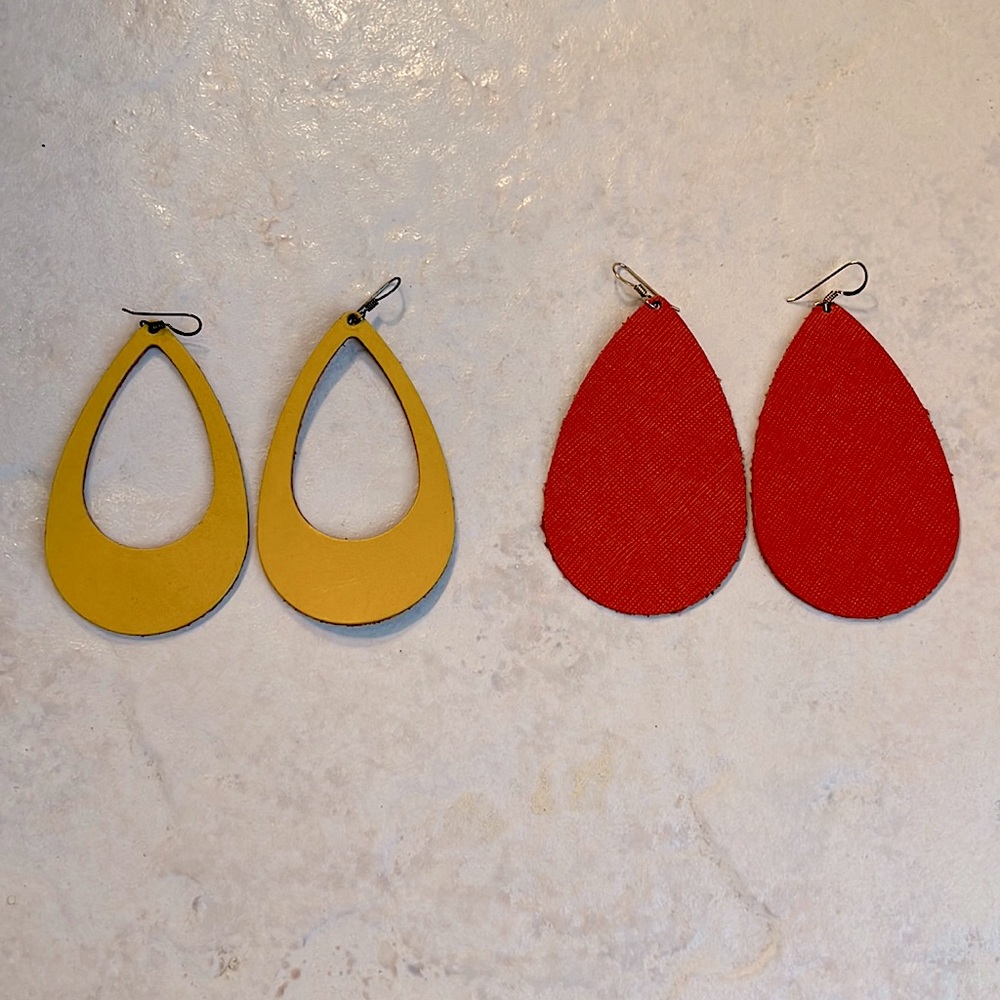 Nickel & Suede Orange and Yellow Leather Earrings Size Large